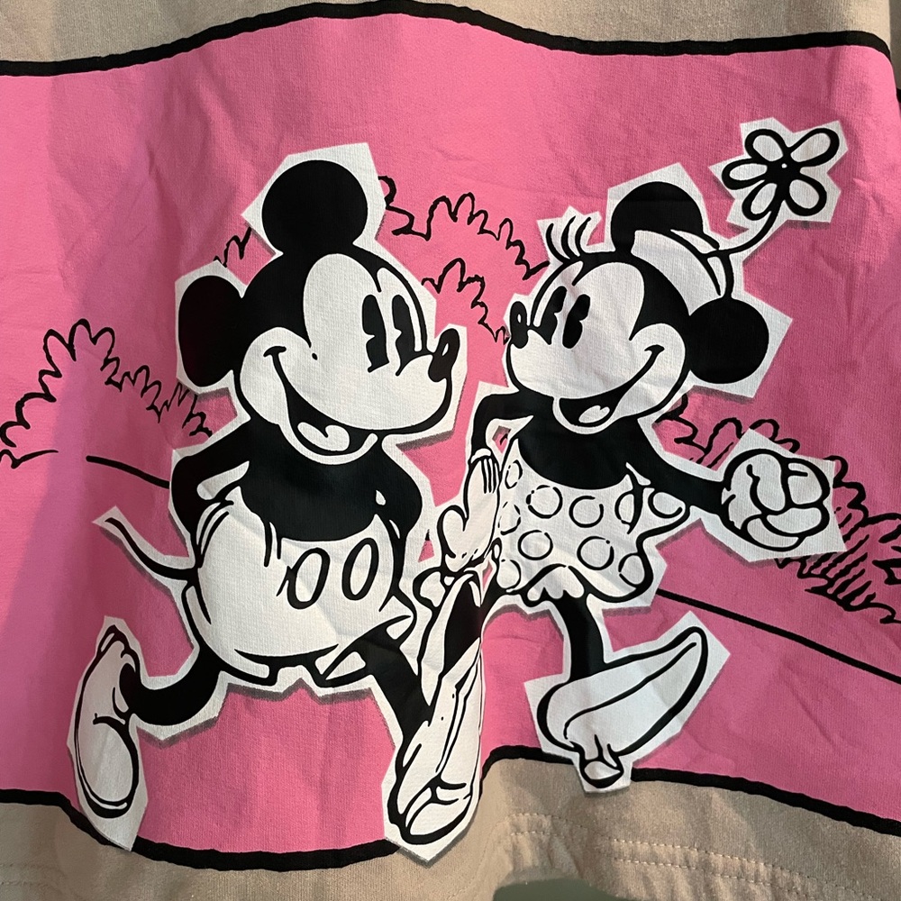Disney Graphic Crop Sweatshirt Minnie & Micky Mouse Tan/Pink Small - Picture 4 of 7